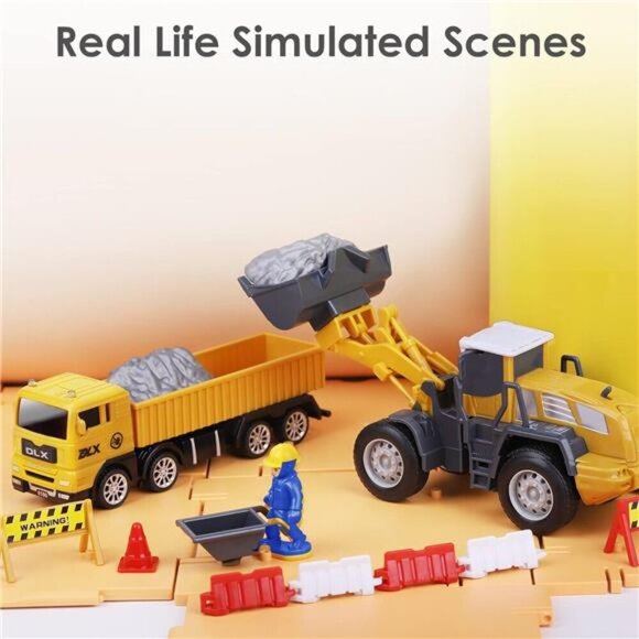 Construction Site Vehicles Toy Set, Kids Engineering Playset, Tractor, Digger - Picture 3 of 7